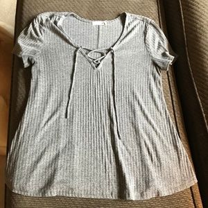 Grey Lace-Up T-Shirt